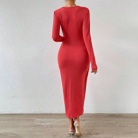 Women's Temperament, Sexy Commuting, Split Hip, Solid Color Dress