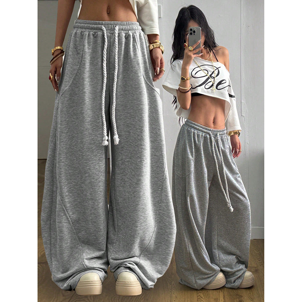Women's Wide Leg Barrel Sweatpants  Baggy Elastic Waist Drawstring Trousers Pants Streetwear