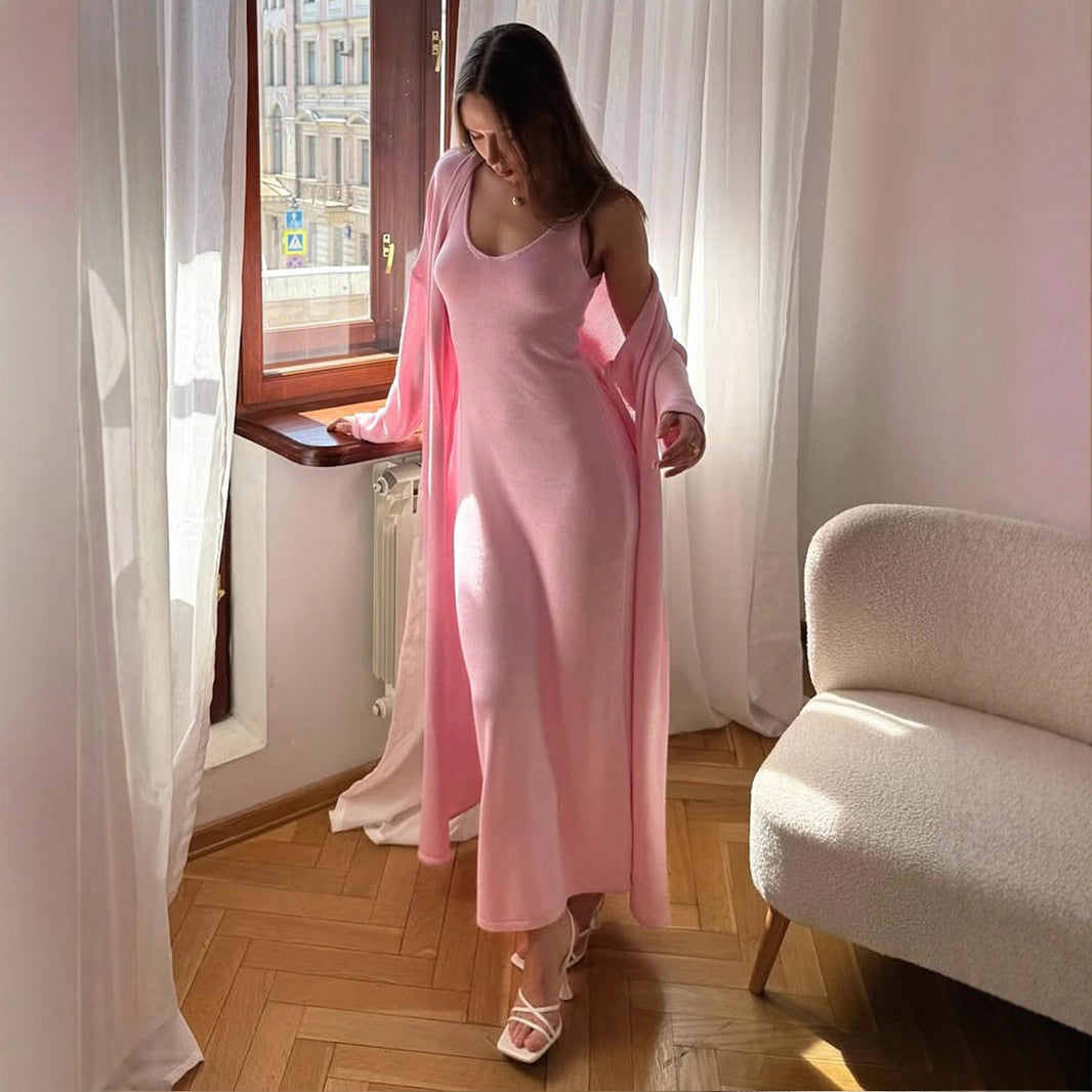 Women's 2 Piece Sweater Set Knit Bodycon Maxi Dress Open Front Duster Long Cardigan Sets Cozy Lounge Outfits