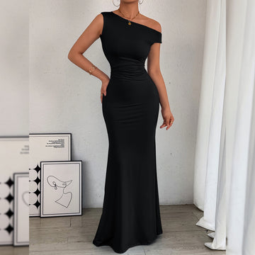 Women's Elegant One Shoulder Evening Party Dress Slim Fishtail Formal Cocktail Gowns Long Dressees