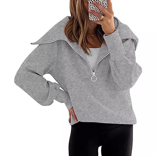 Women's Oversized Quarter-Zip Hooded Sweatshirt Long-Sleeved Hoodie