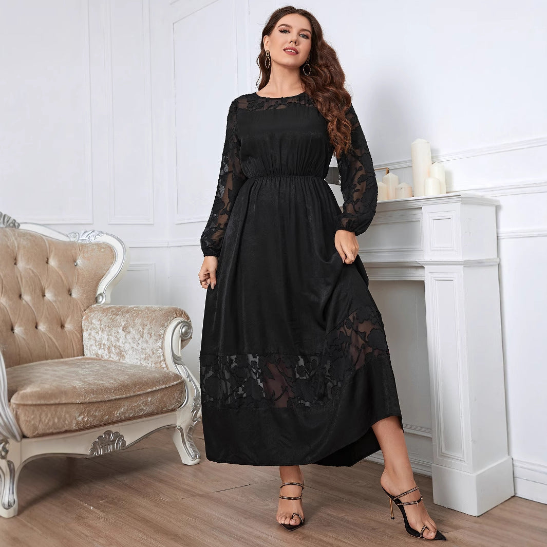 Plus Size Women's Dresses Long-sleeved floor-length dress Floral patterned elegant maxi dress
