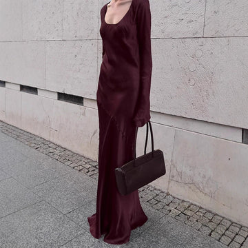 Fall Sexy Long Sleeve Crewneck Backless Dresses for Women Sheer Knit Maxi Dress Elegant Spring Vacation Winter Clothes