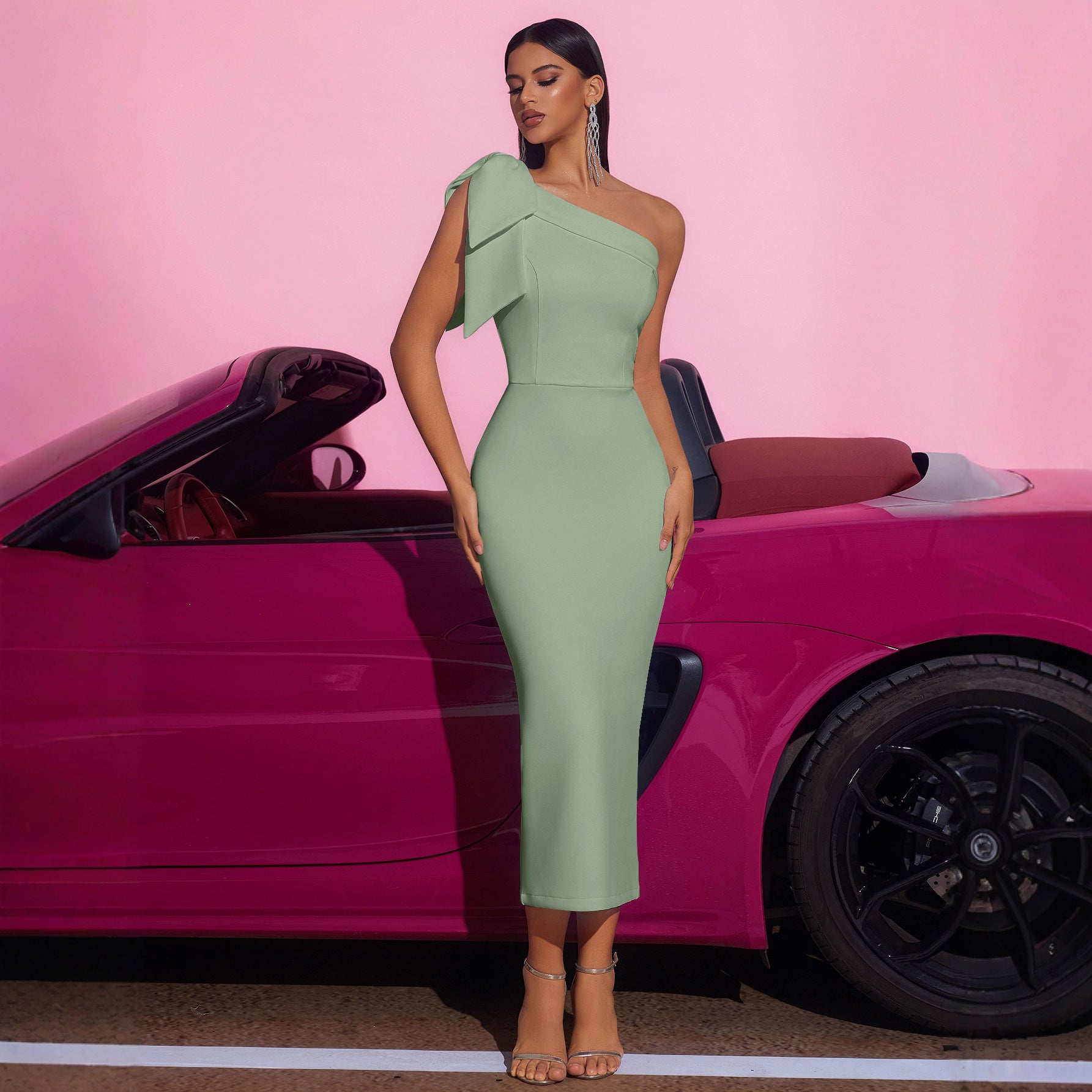 One Shoulder Bodycon Prom Dress Satin Bridesmaid Dress for Women Mermaid Formal Evening Prom Gowns