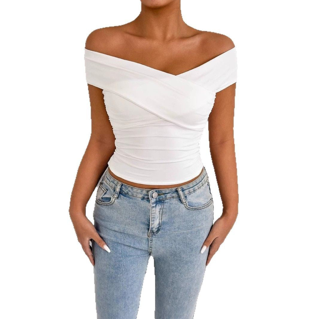 Slim Fit Strapless  Tank – Off Shoulder Ruched Summer Crop Vest for Women
