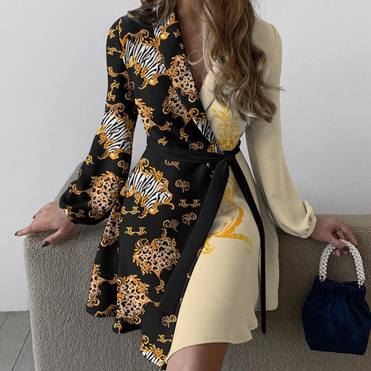 Womens Long Sleeve Dress Kimono Short Robe Dress Belted Open Front Cardigan Plus Size Dress
