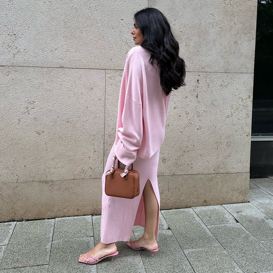 Knit Long-Sleeved Cardigan + Strapless Vest + Skirt Set European and American Style Women's Autumn/Winter Knitwear Ensemble