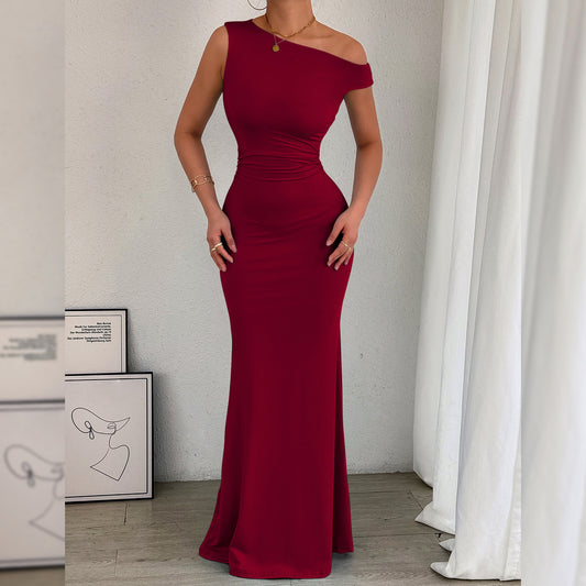 Women's Elegant One Shoulder Evening Party Dress Slim Fishtail Formal Cocktail Gowns Long Dressees