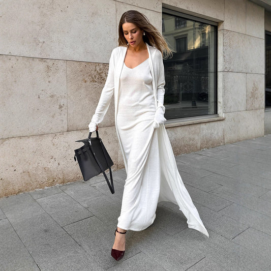 Women's 2 Piece Sweater Set Knit Bodycon Maxi Dress Open Front Duster Long Cardigan Sets Cozy Lounge Outfits