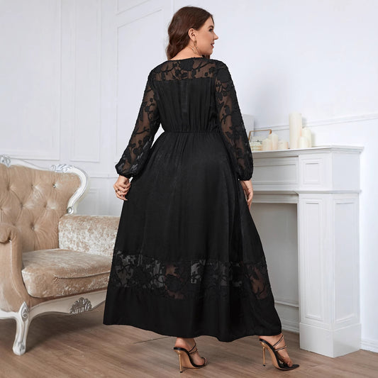 Plus Size Women's Dresses Long-sleeved floor-length dress Floral patterned elegant maxi dress