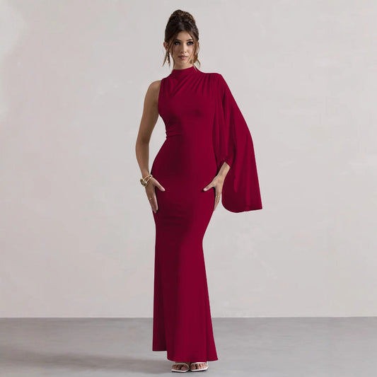 Women's Elegant One Bell Sleeve Side Split Bodycon Long Formal Evening Dress