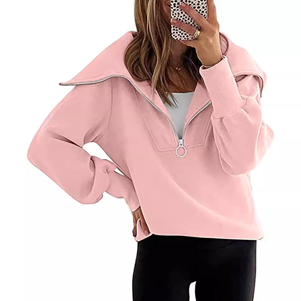 Women's Oversized Quarter-Zip Hooded Sweatshirt Long-Sleeved Hoodie