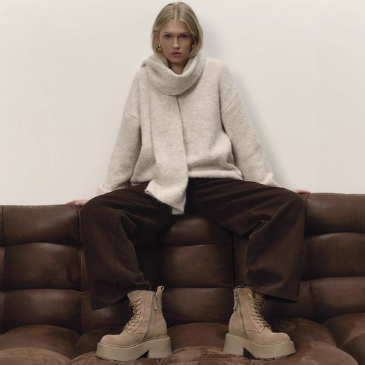 Womens Dropped Shoulder Sweater Fall Long Sleeve Casual V-Neck Pullover Tops Knit Slouchy Sweaters with Scarf