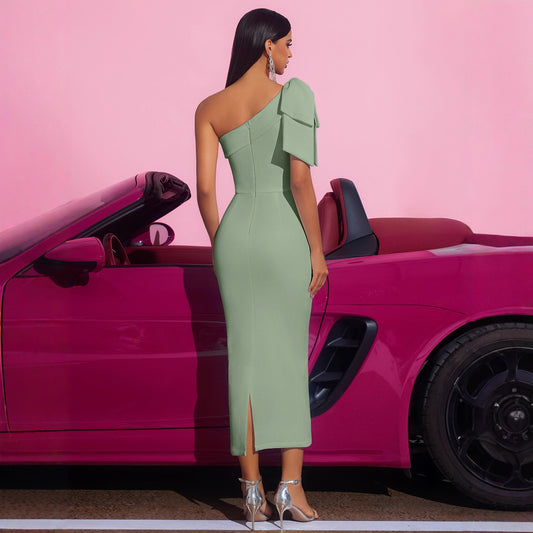 One Shoulder Bodycon Prom Dress Satin Bridesmaid Dress for Women Mermaid Formal Evening Prom Gowns