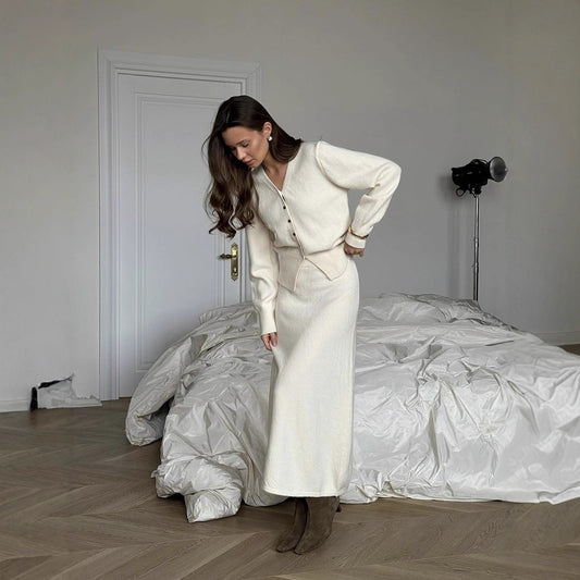 Sweater Skirt Sets Women 2 Piece Outfits Button Down Cardigan Maxi Skirt Sets Fall Loungewear