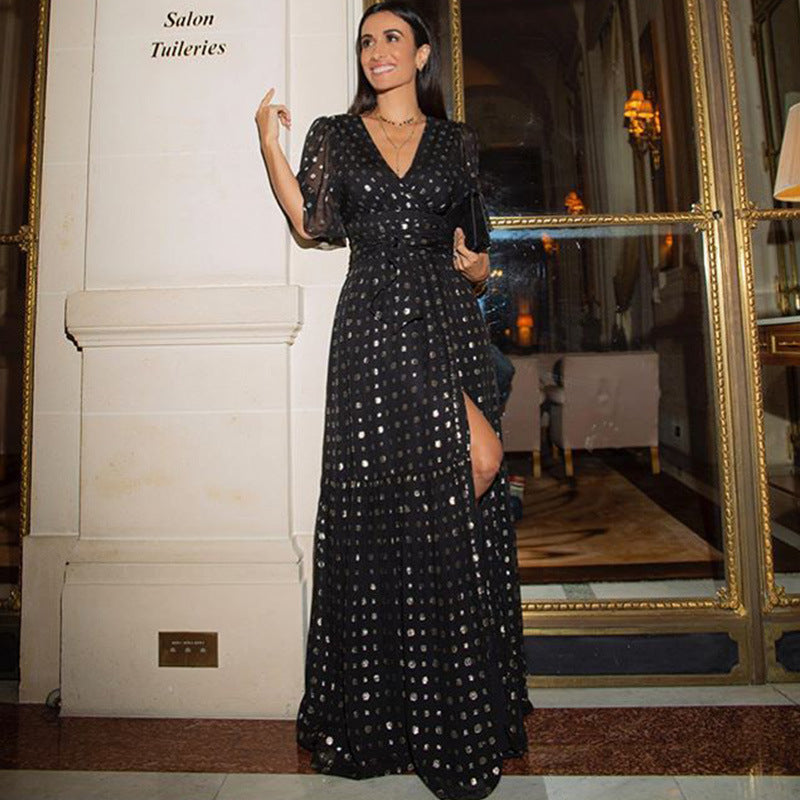 Women  Formal Dresses - Evening Gowns Sequin Prom Gala V Neck Flutter Sleeve Long Dress