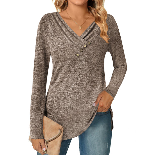 Women's Fall Long Sleeve Tunic Tops for Leggings V Neck Button Casual Blouse Sweatshirt
